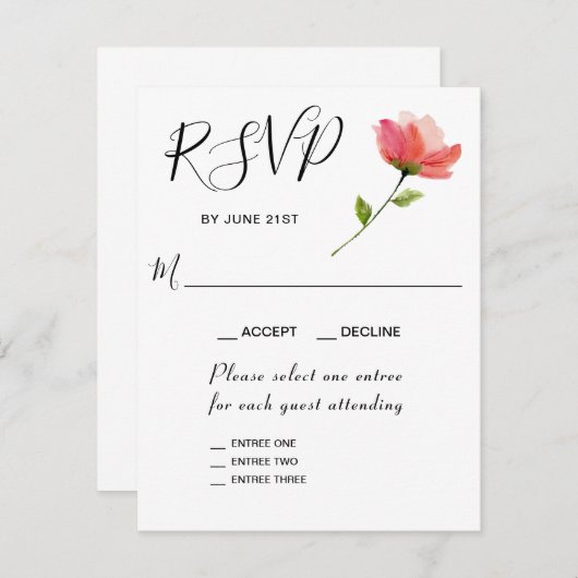 Rose Floral Elegant 3 Entree UAWG Response Card RSVP Karte (Vorne/Hinten)