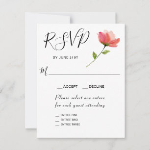Rose Floral Elegant 3 Gänge RSVP Antwortkarte Karte