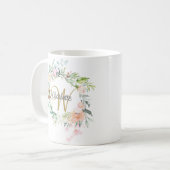 Rose Floral Elegante Gold Script Monogram Kaffeetasse (Vorderseite Links)