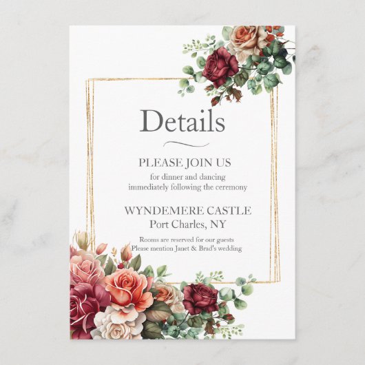 Rose Floral Eukalyptus Begleitkarte (Vorderseite)