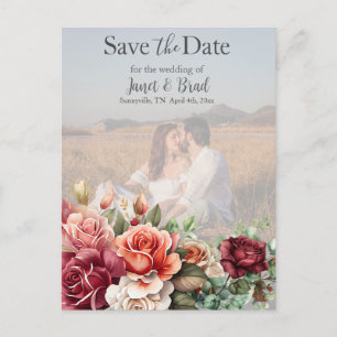 Rose Floral Eukalyptus Save the Date Foto Postkarte