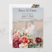 Rose Floral Eukalyptus Save the Date Foto Postkarte (Vorne/Hinten)