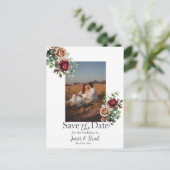 Rose Floral Eukalyptus Save the Date Foto Postkarte (Stehend Vorderseite)