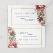 Rose Floral Eukalyptus Wedding Platzkarte (Außenseite Aufgefaltet)