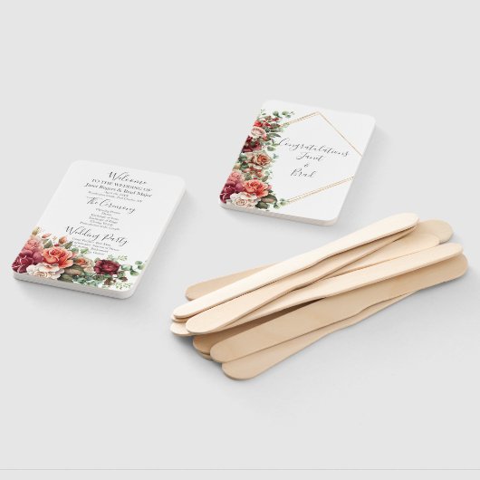 Rose Floral Eukalyptus Wedding Program Fächer (Non-assembled)