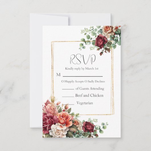Rose Floral Eukalyptus Wedding RSVP Karte (Vorderseite)