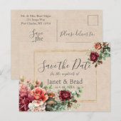 Rose floral Eukalyptus Wedding Save the Date Postkarte (Vorne/Hinten)