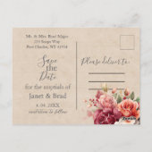 Rose floral Eukalyptus Wedding Save the Date Postkarte (Rückseite)