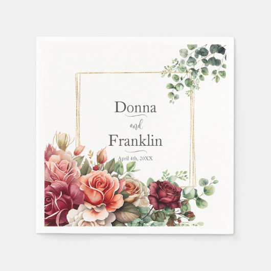 Rose Floral Eukalyptus Wedding Serviette (Vorderseite)