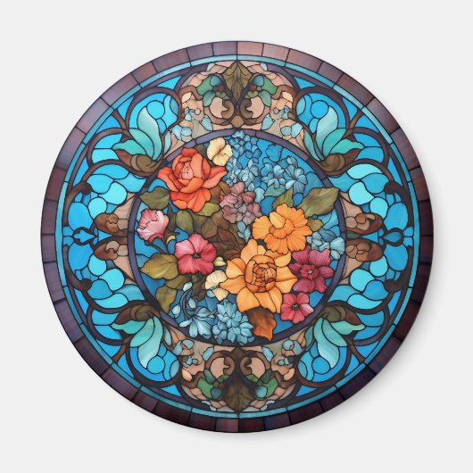Rose Floral Faux Stained-Glass Magnet (Vorne)