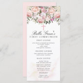 Rose Floral First Communation Menükarte (Vorne/Hinten)