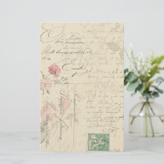 Rose Floral French Ephemera Stationery Briefpapier (Stehend Vorderseite)