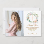 Rose Floral Garland Bestätigung Foto Gold Script Dankeskarte (Vorderseite)