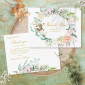 Rose Floral Garland Gold Script Vielen Dank Postkarte