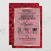 Rose Floral Gold Islamische Hochzeit Mehndi Einlad Einladung (Vorne/Hinten)