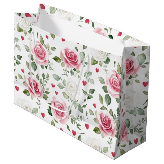 Rose Floral Hearts Brautparty Große Geschenktüte (Vorderseite Schrägansicht)