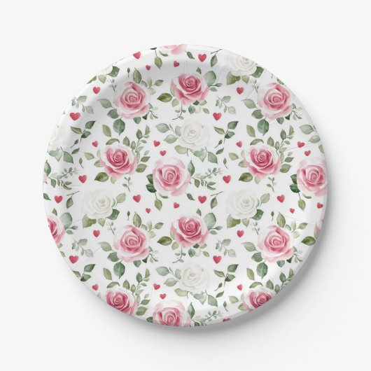 Rose Floral Hearts Brautparty Pappteller (Vorderseite)