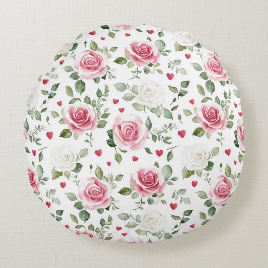 Rose Floral Hearts Rundes Kissen (Vorderseite)