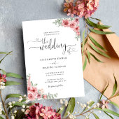 Rose Floral Hearts Script Calligrafy Wedding Einladung