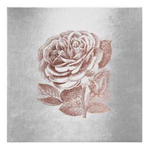 Rose Floral Metallic Pink Gold Silbergrau Minimal Poster