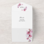 Rose Floral Monogram QR Code Hochzeit All In One Einladung (Außenbereich)