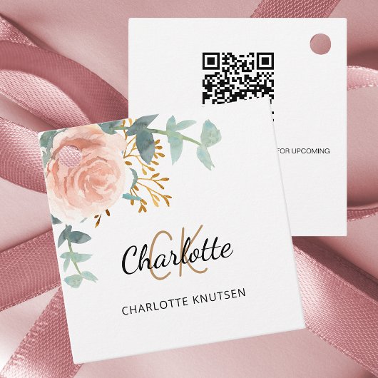 Rose floral monogramm Geschäft QR Geschenkanhänger