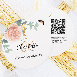 Rose floral Monogramm Name Business QR Foto Tag Geschenkanhänger