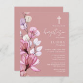 Rose Floral Monogramm Taufe Einladung Postkarte (Vorne/Hinten)