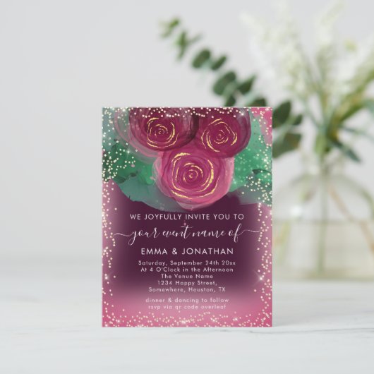 Rose Floral QR Code Burgundy Gold Marsala (Stehend Vorderseite)