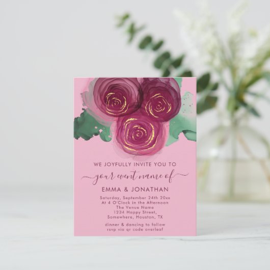 Rose Floral QR Code Burgundy Marsala Pink (Stehend Vorderseite)