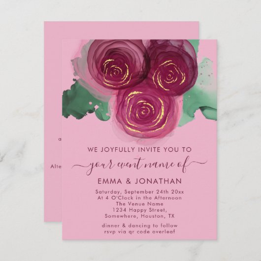 Rose Floral QR Code Burgundy Marsala Pink (Vorne/Hinten)