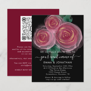 Rose Floral QR Code Gold Burgundy Black
