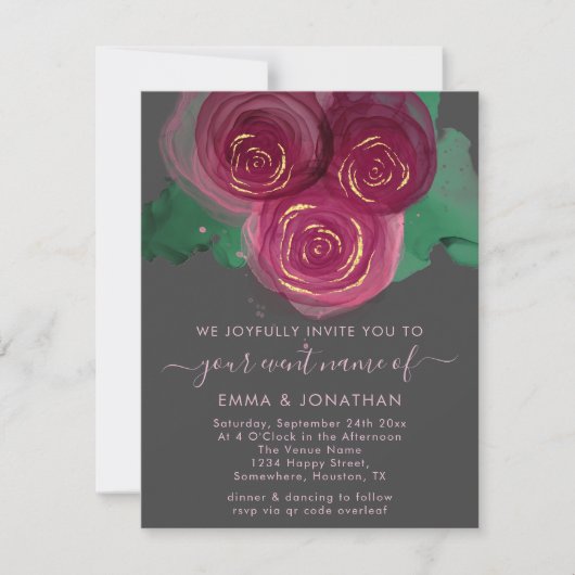 Rose Floral QR Code Grafit Burgundy Marsala (Vorderseite)