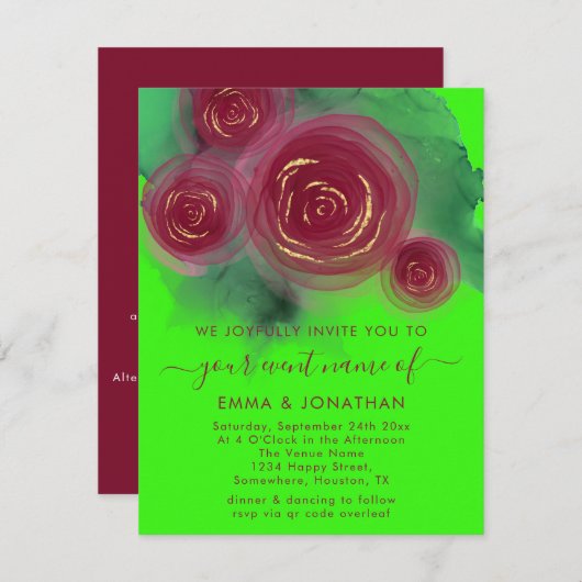 Rose Floral QR Code Hell Green Marsala (Vorne/Hinten)