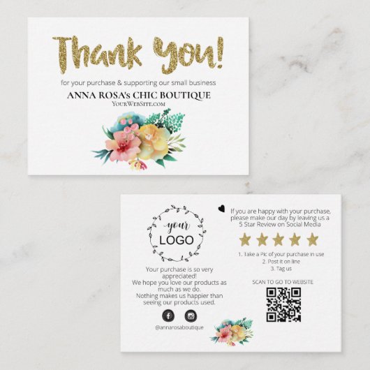 *~* ROSE FLORAL QR Logo DANKE Sie lesen AP8 Begleitkarte (Vorne/Hinten)