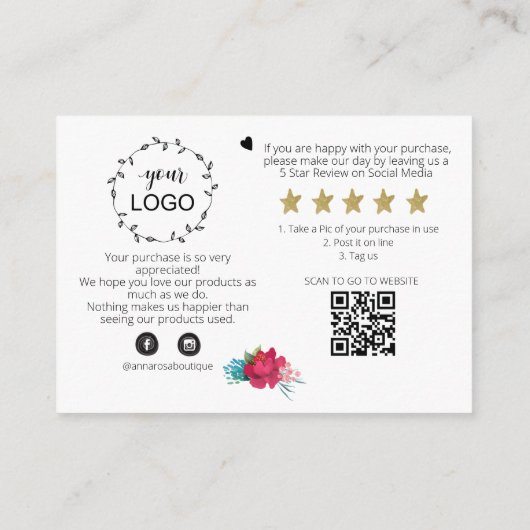 *~* ROSE FLORAL QR Logo DANKE Sie lesen AP8 Begleitkarte (Rückseite)