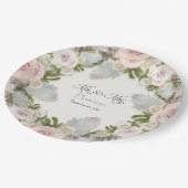 Rose Floral Succulent Foliage Mr. und Mrs. Wedding Pappteller (Schrägansicht)