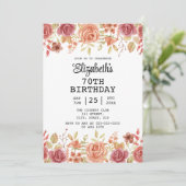 Rose Floral Terracotta Brown 70. Geburtstag Einladung (Stehend Vorderseite)