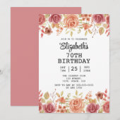 Rose Floral Terracotta Brown 70. Geburtstag Einladung (Vorne/Hinten)
