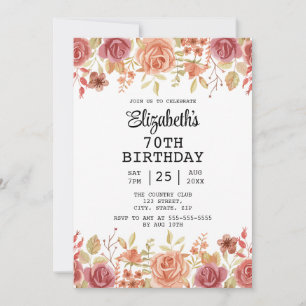 Rose Floral Terracotta Brown 70. Geburtstag Einladung