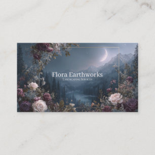 Rose Floral und Crescent Moon Mountain Valley Visitenkarte