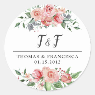 Rose Floral Wasserfarbe Hochzeitskleber Runder Aufkleber