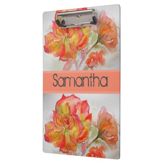 Rose Floral Wasserfarbe Orange Peach Pink Klemmbrett (Links)