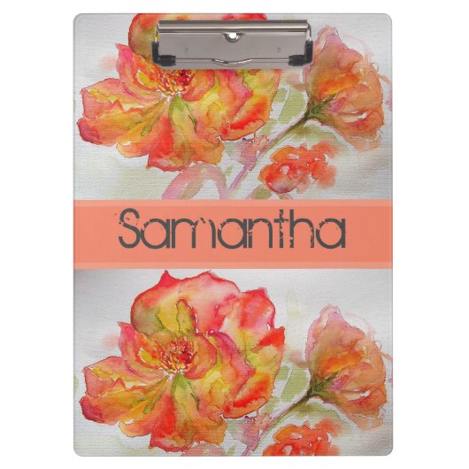 Rose Floral Wasserfarbe Orange Peach Pink Klemmbrett (Vorderseite)