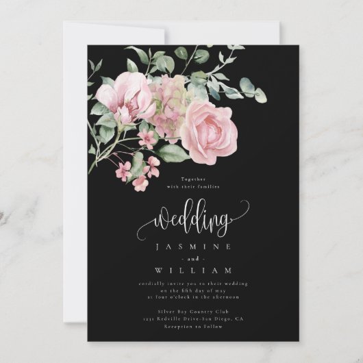 Rose Floral Wedding Einladung (Vorderseite)