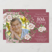 Rose Floral Wreath Foto Geburtstag Einladung (Vorne/Hinten)