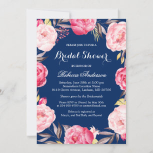 Rose Floral Wreath Navy Blue Brautparty Einladung