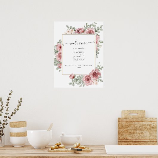 Rose Florenz Elegante Moderne Hochzeit Begrüßung Poster (Küche)
