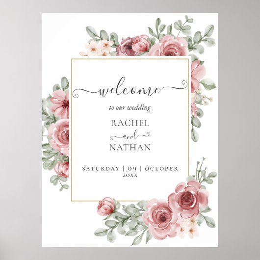 Rose Florenz Elegante Moderne Hochzeit Begrüßung Poster (Vorne)