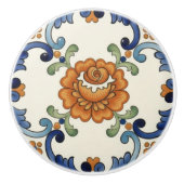 Rose Flower Mediterranean Blue Orange Cream Keramikknauf (Vorderseite)